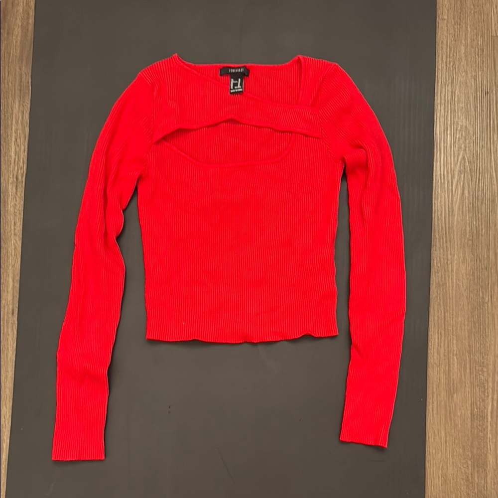 Forever 21 Vibrant Red Long Sleeve Blouse